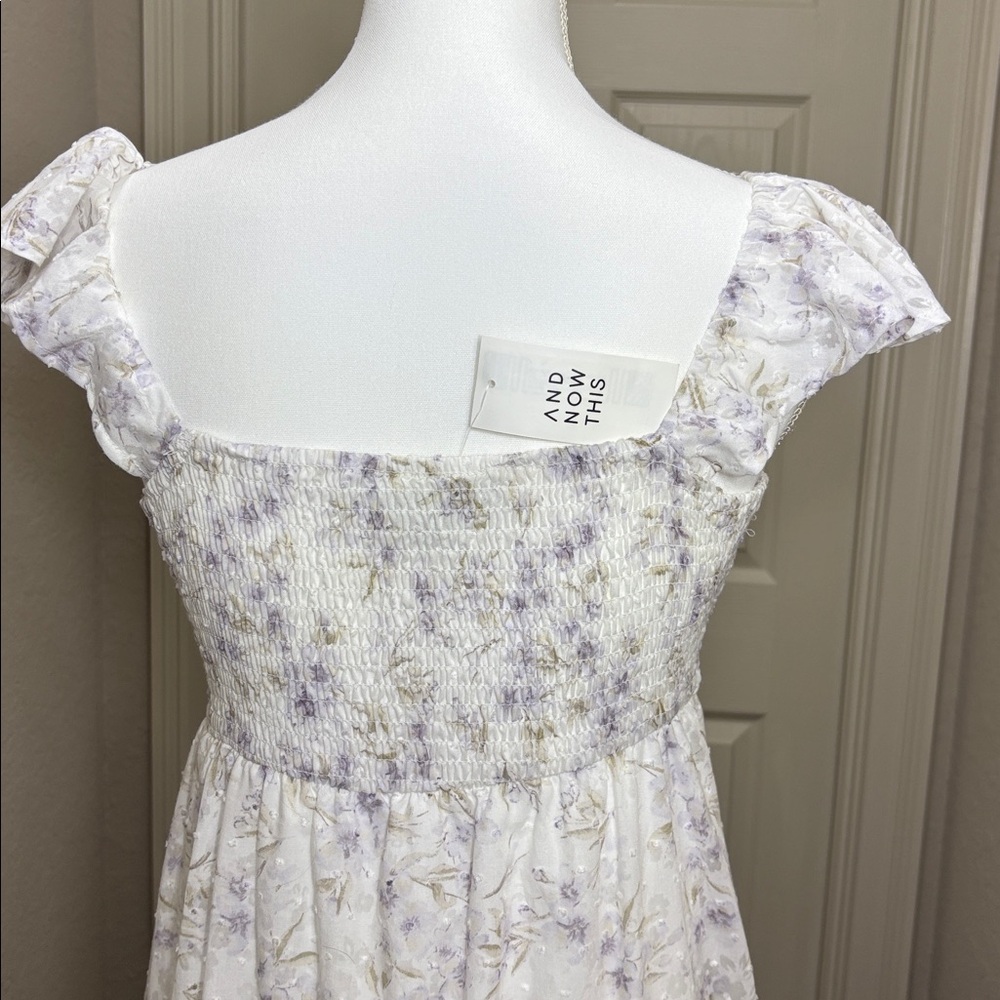 “And Now This” Crochet Trim Empire Waist Floral Maxi Dress White/Lilac NWT SizeS - Picture 9 of 12